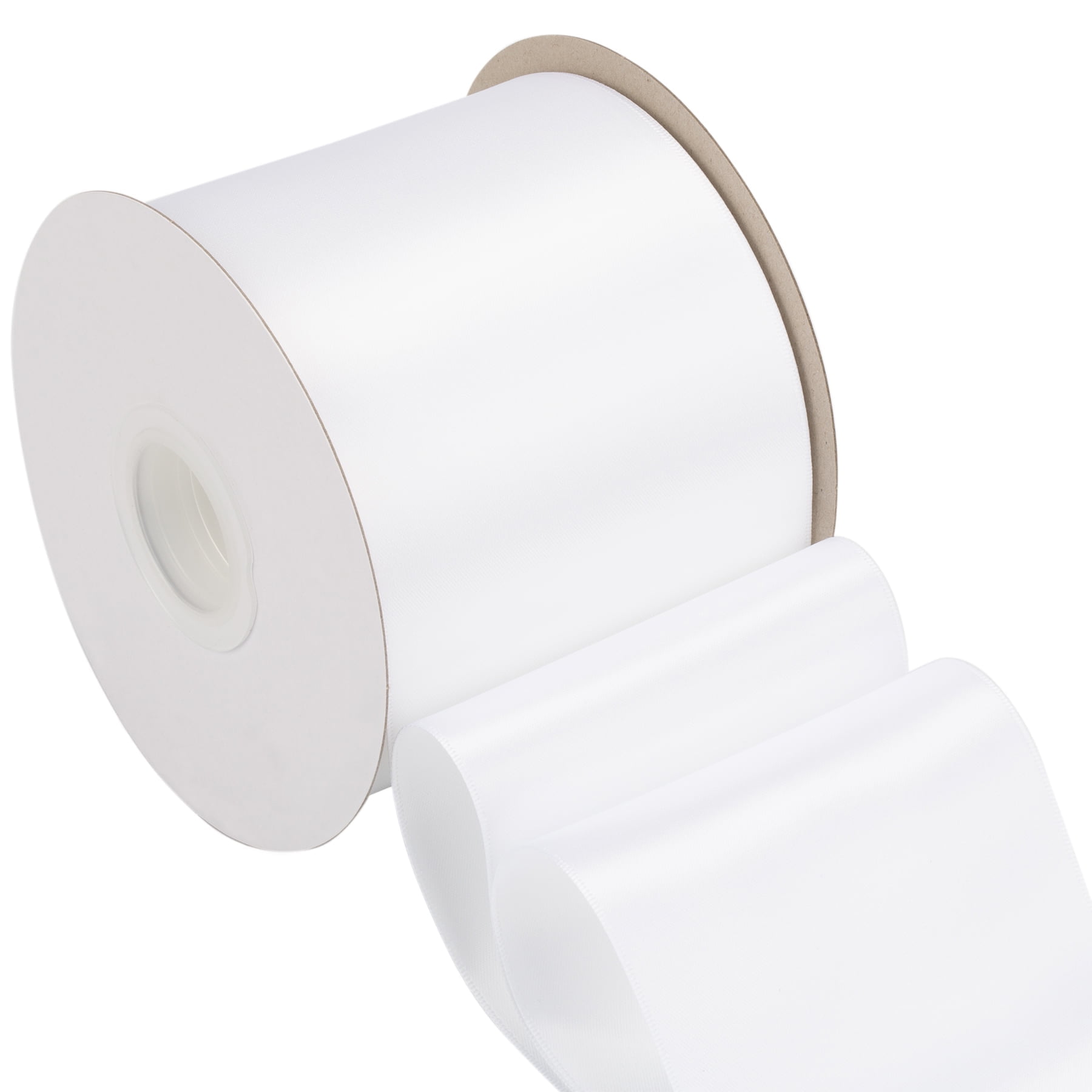 Joycrosso White Ribbon 4 Inch Wide Thick Fabric Ribbon, 50 Yards Double Faced Satin for Chair Sash Bows Making Bouquet Sewing Christmas Decoration