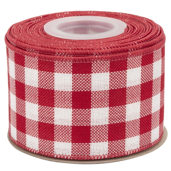 Joycrosso Wired-Edge Checkered Burlap Ribbon, 2.5 Inch x 10 Yard, Red/White, Buffalo Plaid Ribbon for Gift wrapping, Christmas Decorations, Wreaths, Big Bows, Rustic Farmhouse Holiday Decoration