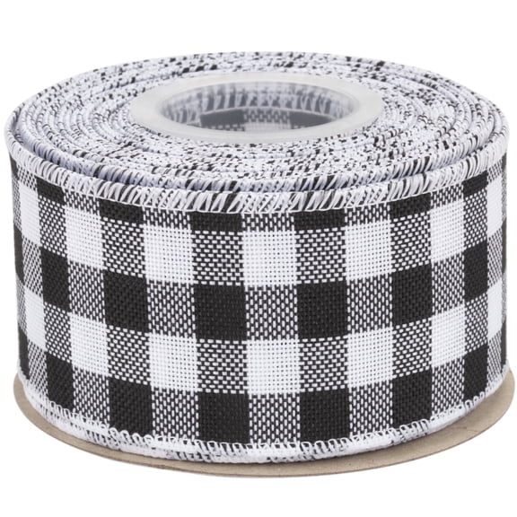 Joycrosso Wired-Edge Checkered Burlap Ribbon, 2 Inch x 10 Yard, Black/White, Buffalo Plaid Ribbon for Gift wrapping, Christmas Decorations, Wreaths, Big Bows, Rustic Farmhouse Holiday Decoration