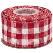 Joycrosso Wired-Edge Checkered Burlap Ribbon, 2 Inch x 10 Yard, Red/White, Buffalo Plaid Ribbon for Gift wrapping, Christmas Decorations, Wreaths, Big Bows, Rustic Farmhouse Holiday Decoration