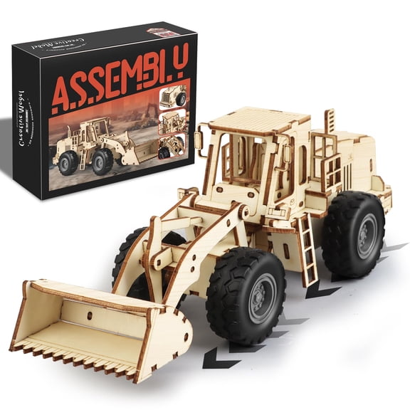 Joycrown 3D Wooden Puzzle Bulldozer Construction Vehicle Model Kit, DIY Engineering Wooden Building Blocks, STEM DIY Craft Toy for Adults & Teens, Ideal Gift for Machinery Enthusiasts