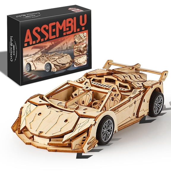 Joycrown 3D Wooden Puzzle Convertible Sports Car Model Kit, DIY Wooden Vehicle Building Blocks, STEM Educational Assembly Toy for Adults Teens, Unique Hobby Gift for Car Lovers
