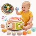 thumbnail image 1 of Joycrown 7-in-1 Baby Activity Cube Drum with Music & Light , Montessori Learning Toys with 9 Sensory Shape Sorter,Christmas Birthday Shower Gifts for Toddler Kids Boys Girls Age 18 Months+(Yellow), 1 of 10