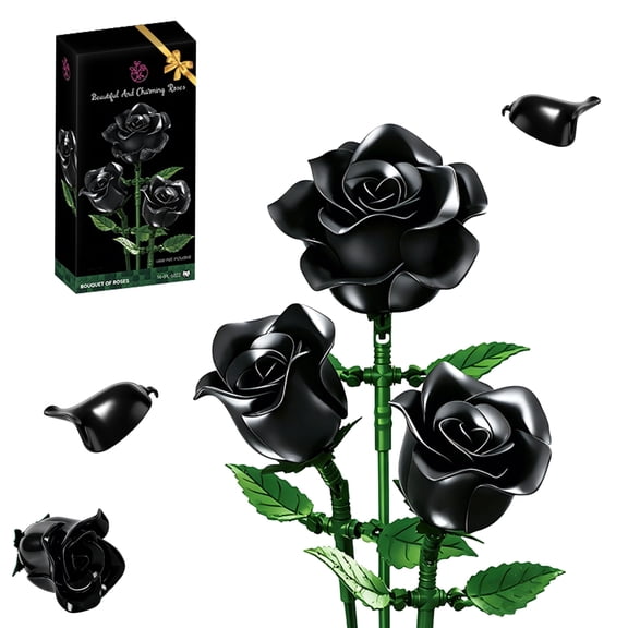 Joycrown Bouquet Building Set, 3 Roses Botanical Building Blocks for Adult Women Girls Home Office Decor,Gift for Valentines Mother's Day,Black(95pcs+)