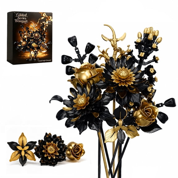 Joycrown Bouquet Building Set, Black Gold Rose Gerbera Block Set for Adults, Creative Gift for Women Girlfriend Mom Wife, Artificial Floral Botanical Collection, Elegant Decor for Home Office(510PCS)