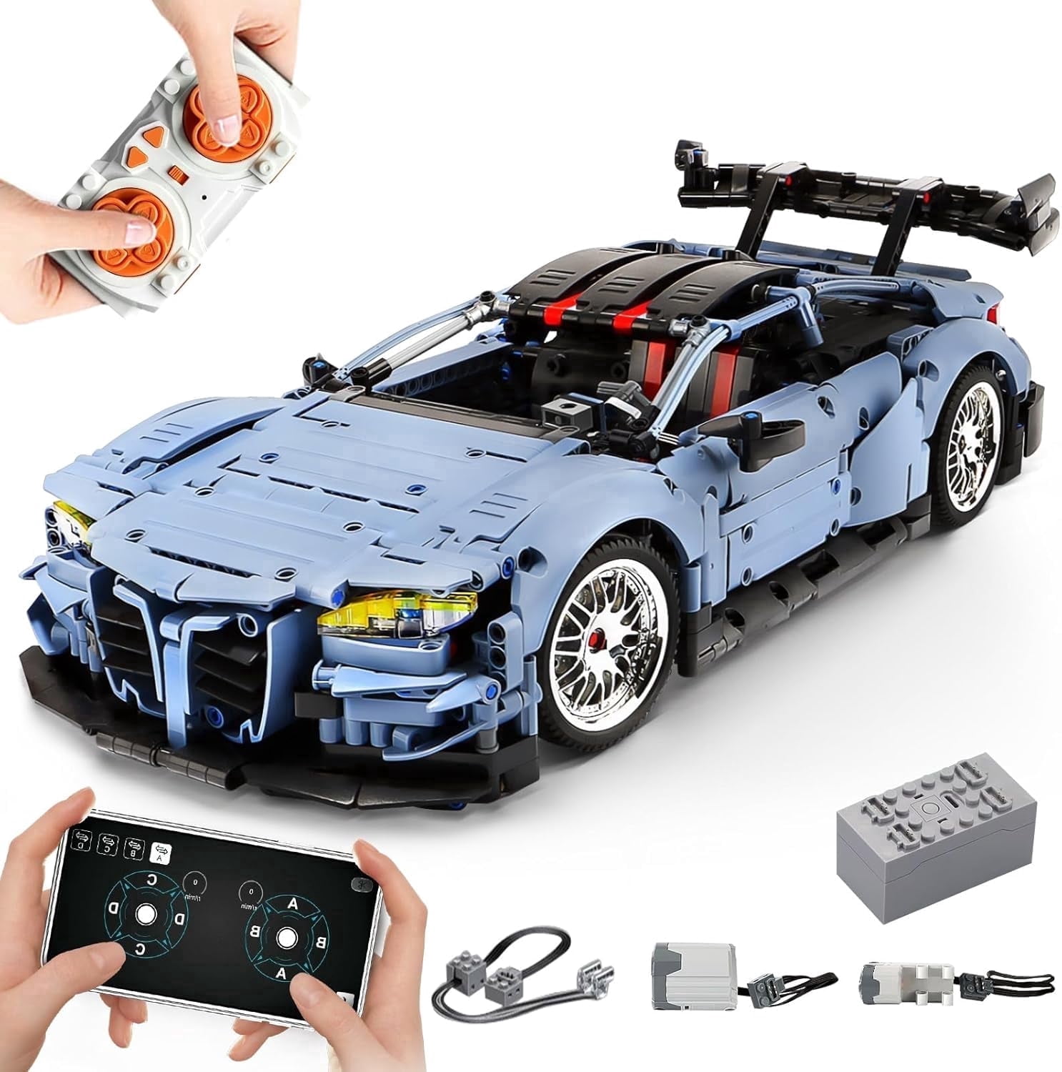 Joycrown Remote Control Car Building Kit, 1/10 Scale M4 Supercar with Radio Controlled Lights Motors Rechargeable Battery, Compatible with Technic Cars for Adults, STEM Gift for Boys Age 6+(2280 Pcs)