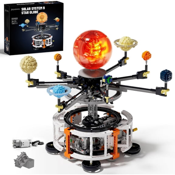 Joycrown Solar System Building Set with Light, Rotatable STEM Educational Toys with 8 Planets, Electric Manual Mode Spinning Space Toys for Astronomy Learning, Gift for Boys Girls Age 6-12(1282pcs)
