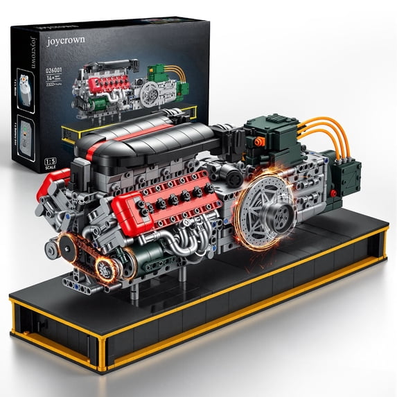 Joycrown V12 Engine Kits That Runs, Build Your Own V12 Engine Building Set with Motor and Battery, STEM Physical Science Educational Toy for Adults Kids Age 14+ (2322PCS)