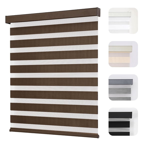 Joydeco Cordless Zebra Blinds Dual Layer Light Control Roller Shade Coffee
