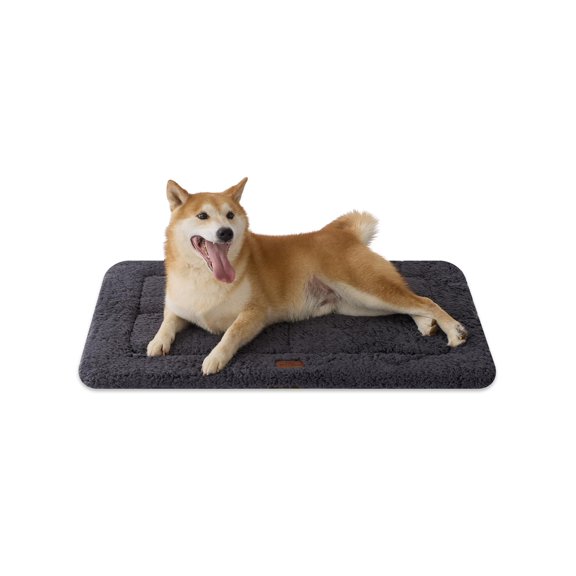 Joydeco Low Profile Dog Crate Mat Reversible Bed Pad, Washable Dog Pad Mat with Ultra Soft Fleece, Compact Design Kennel Beds Mats for Large Medium Small Pets, 35" x 23" Dark Gray
