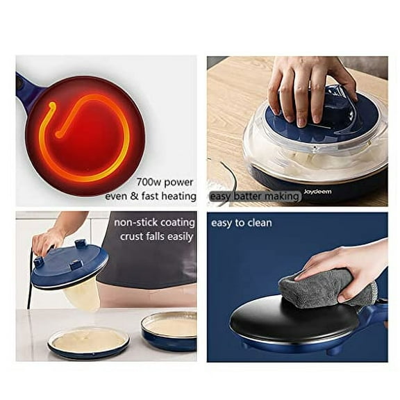 Joydeem Electric Crepe Maker, Non-Stick Pancake Maker Machine With Temperature Control Handle, 8 inch Blue, JD-9401B