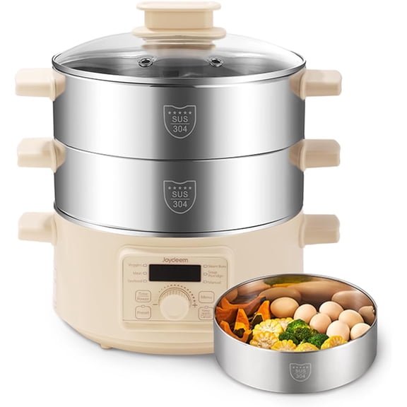 Joydeem Electric Food Steamer for Cooking, 2-Tier Stainless Steel Vegetable & Food Steamers, 13L/13.7 qt Large Capacity, DZG-A100
