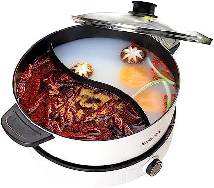 Joydeem Electric Multifunctional Hot Pot with Divider, Double Flavor Non-Stick Pot, Temperature Control, Large 5L Capacity for 6-8 People, 1500W, White