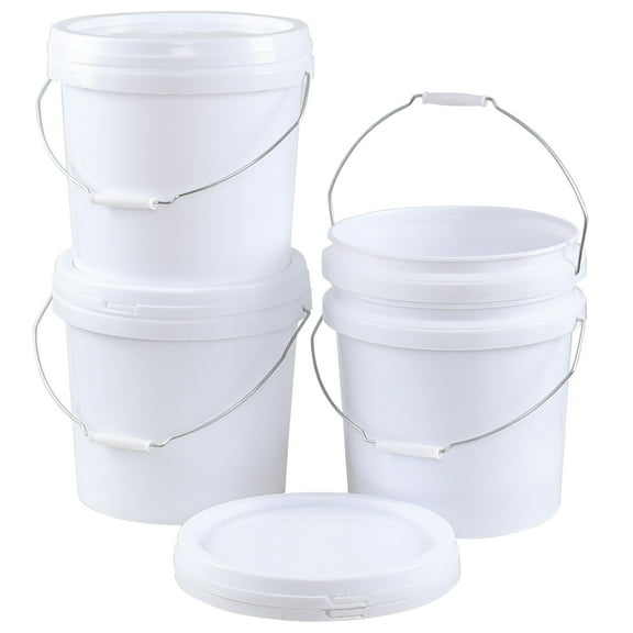 Joyeen 4 Pack 15 Quart Plastic Round Bucket with Lids, Food Grade Buckets Pail with Handle, White