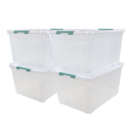 Joyeen 4 Pack 35 Quart Clear Latch Lidded Box, Clear Plastic Storage Totes with Lids