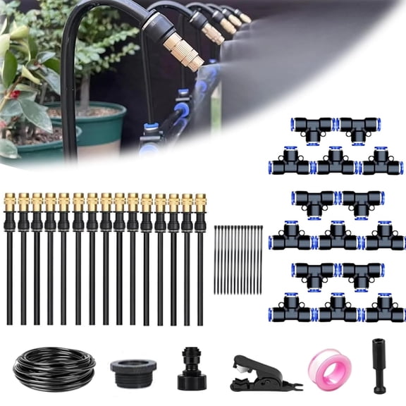 Joyeloo Irrigation, EverGlowly Watering System, 360° Curved Garden Automatic Irrigation System with Adjustable Brass Spray Heads & Timer, Watering System for Potted Plants/Gardens (49.21 ft)