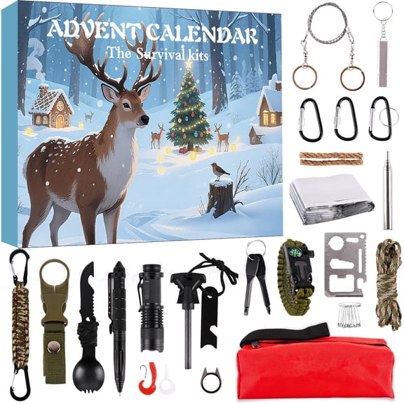 Joyesplay 2026 Advent Calendar Men's Survival Kit, Christmas Calendar Tools, Camping, Hiking, Useful Christmas Gift for Men