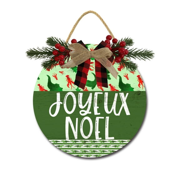 Joyeux Noel Door Hanging Sign 12 Inch Wooden Wall Sign, Rustic Holiday Wreath Decor for Front Door Porch Home Window Wall Farmhouse Decorations
