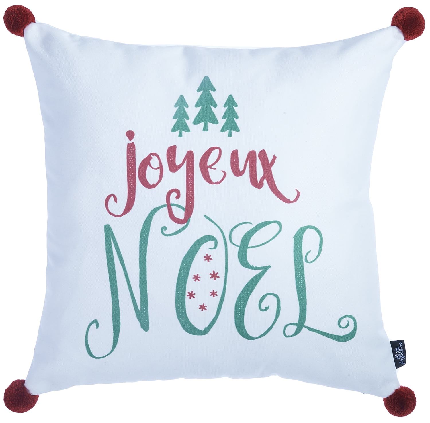 Joyeux Noel White Polyester Christmas Throw Pillow Cover