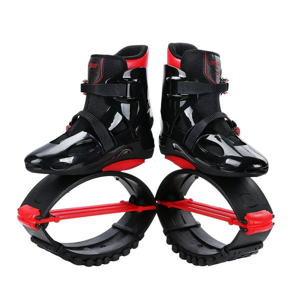 Joyfay Jumping Shoes X-Large Fitness Bounce Boots for Unisex Children Adults Black Shell 2pcs Buckles 3pcs Red Springs