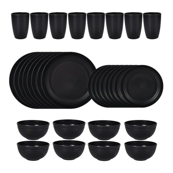 Joyfeel 32-Piece Plastic Tableware Set Food-grade Reusable Dinner Plates Bowls Cups Service for 8 Dishwasher Safe Non-breakable Dishware for Picnics Parties Family Gatherings
