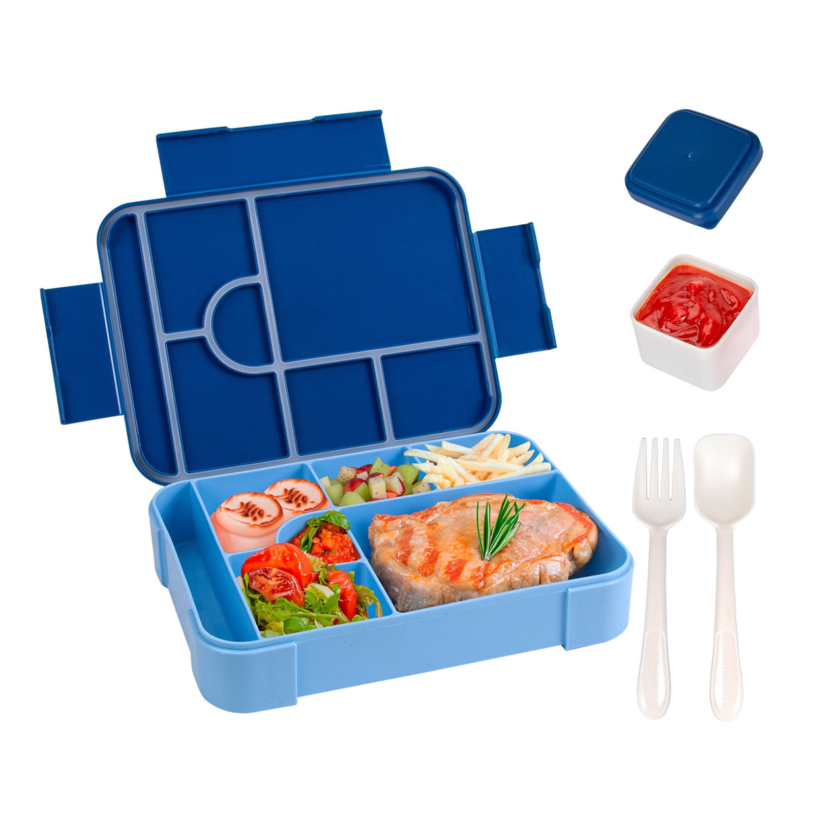 Blue Stainless Steel Kids Bento Lunch Box with 6 Compartments