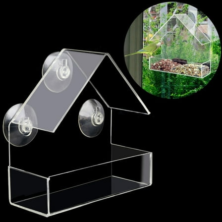 EKIDAZB Hot Sale Removable Sucker Pet Transparent Window Bird Feeders House Shape Plastic Clear Bird Feeder