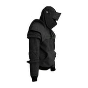 Joyfeel Men Halloween Hoodie with Hood Knight Drawstring Patch Pocket Ruched Elastic Cuff Long Sleeves Warrior Medieval Costume