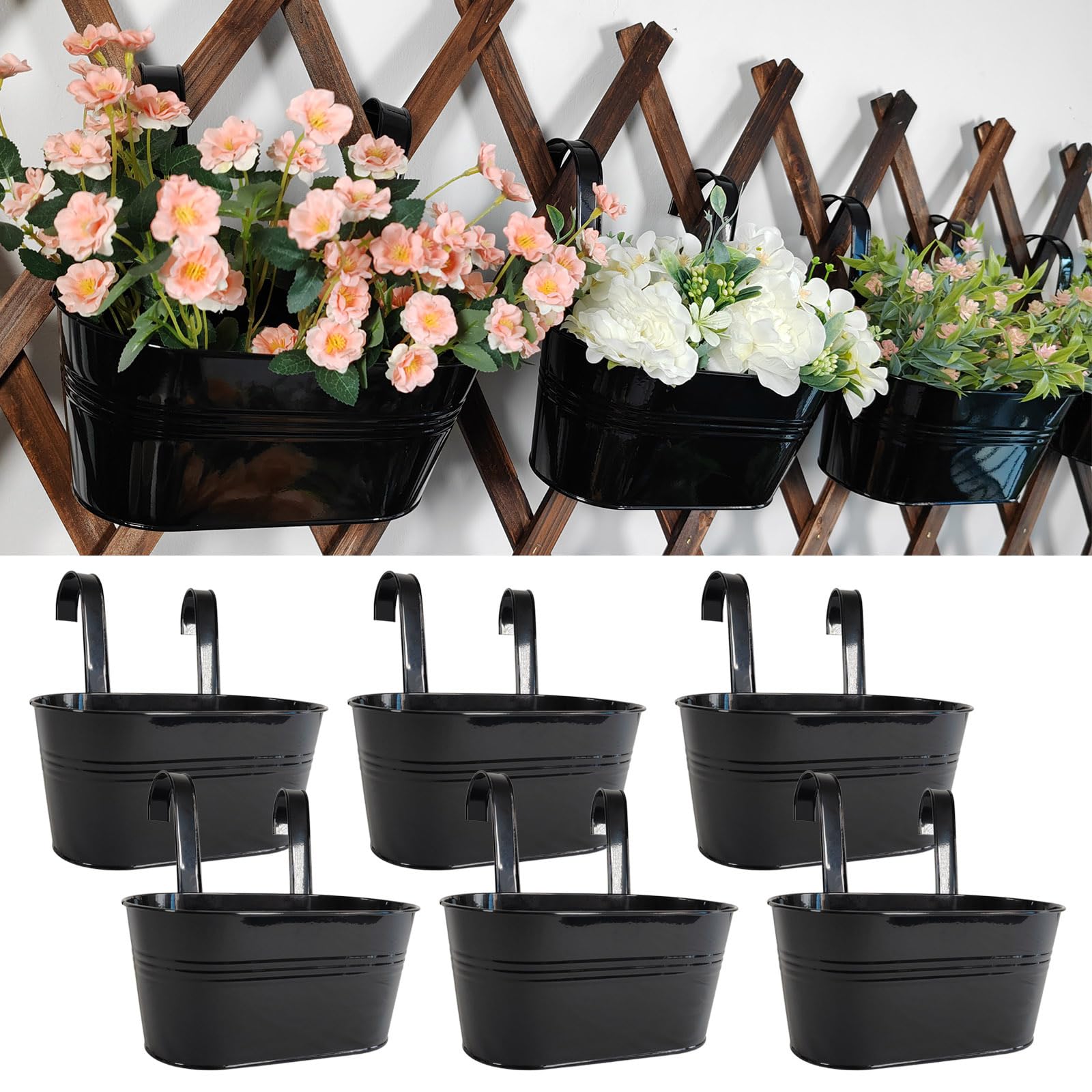 Joyfernal 6 Pack Metal Hanging Planter for Outdoor Plants, 10 Inch