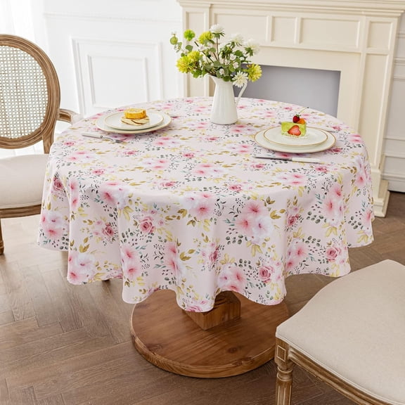 Joyfol Day Flower Tablecloth, Pink Floral Table Cloth for Square Tables,Waterproof Resistant Rose Table Cover for Valentines,Parties,Wedding Use Spring/Summer (54 X 54 Inch)