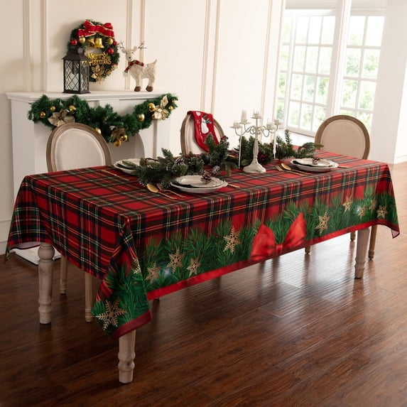 Joyfol Day Winter Holiday Christmas Tablecloth, Plaid Printed Fabric Table Cloth, Stain Release Table Cover for Xmas/Dinner Party Decoration (60 X 120 INCH, Rectangle)