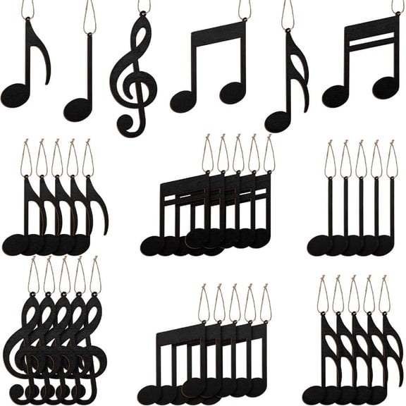 36 - Pcs Red Music Note Ornaments Set: Vintage Treble Clef Wooden Hanging Decor for Magical Xmas Tree!