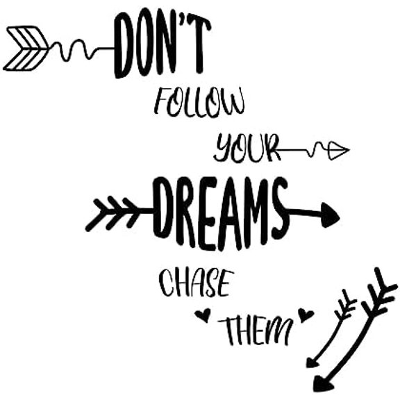 Joyful Adventure Wall Decal Don't Follow Dreams Chase Them Chase Your Dreams Quote with Cute Arrow - Size: 40 Inch X 40 Inch