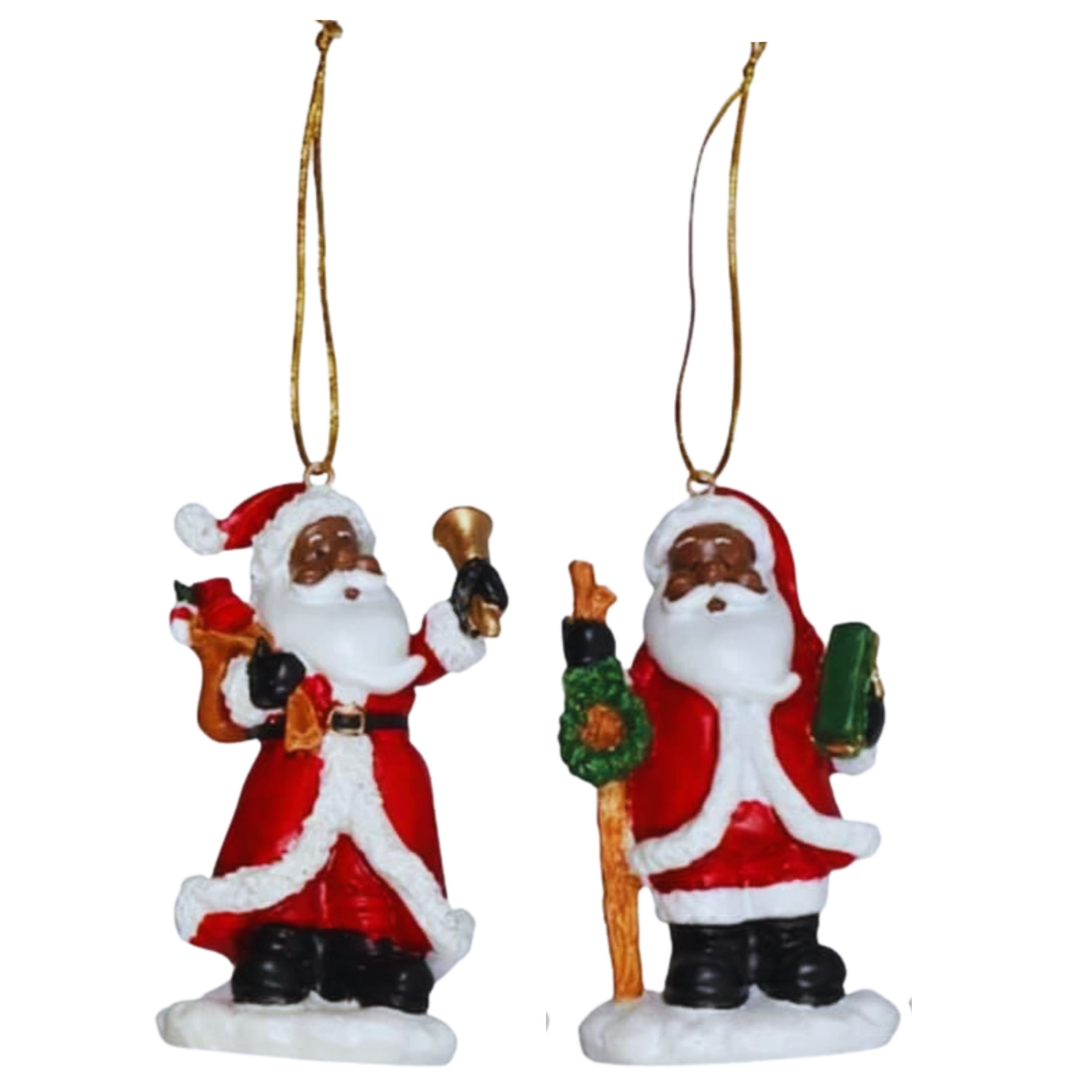 Joyful African American Santa Ornaments, 3.5in Resin Christmas Tree