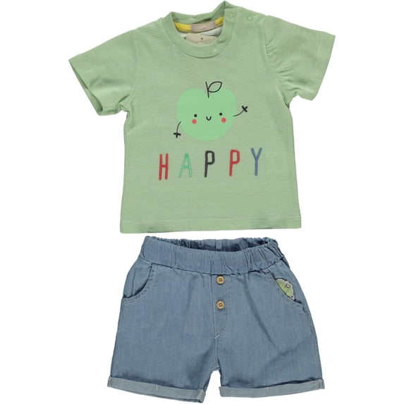 Joyful Apple 2-Piece Tee & Denim Shorts Set