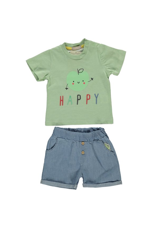 Joyful Apple 2-Piece Tee & Denim Shorts Set