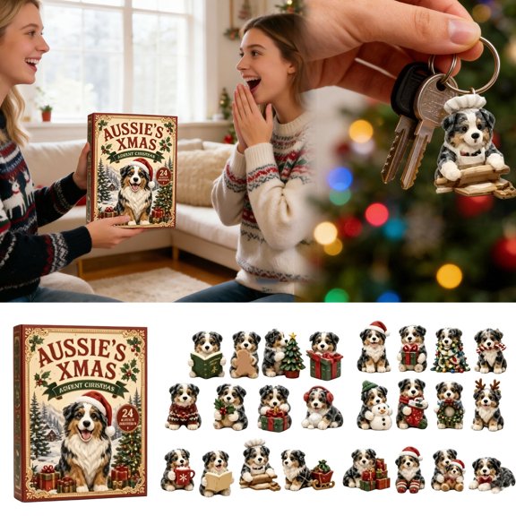 Joyful Australian Shepherd Advent Calendar 24 Days Christmas Countdown Box With 24 Surprise Mini Ornaments Festive Gift For Kids And Collectors Holiday Tradition For Family Nights