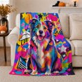 thumbnail image 1 of Joyful Australian Shepherd Graffiti Dog Portrait, Dramatic Pet Portrait Pattern, Warm Flannel Blanket for Living Room and Bedroom, Dog Lovers Just Because Gift, Pet Lover Home Decor, 1 of 9
