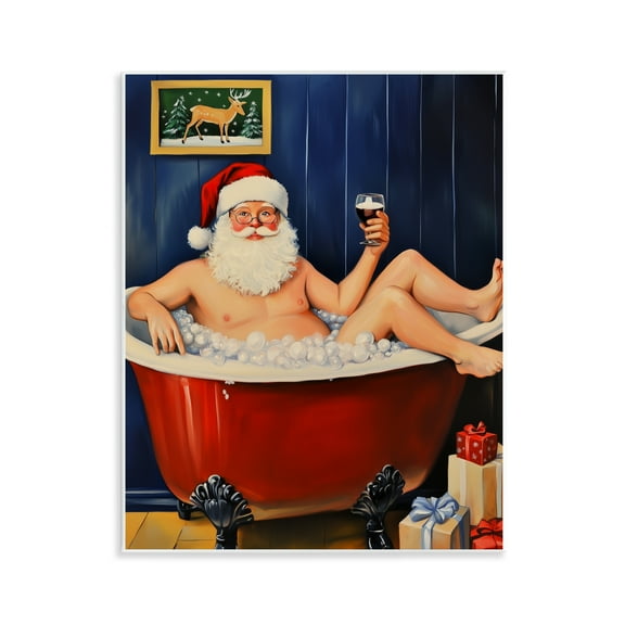 Stupell Industries Joyful Bathtub Santa Wall Plaque Art, design by Arlington Prints