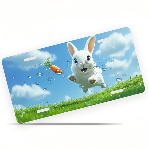 Joyful Bunny and Carrot Funny Personalized License Plate Rust-proof Stainless Steel Metal License Plate Suitable For Men And Women 12.2" x 6.2"