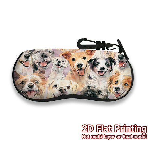 Joyful Canine Collage Pattern Glasses Case Neoprene Lightweight Soft Shell  Padded Protection  Zip Closure  Portable Travel Accessory
