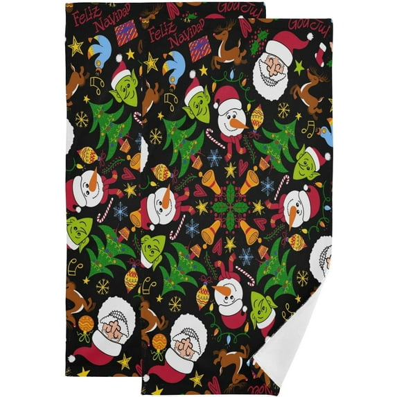 Joyful Christmas Pattern Hand Towels 2 PCS, Funny Kitchen Towel Ultra Soft and Highly Absorbent,Decorative Fingertip Face Towel for Bathroom Hotel, 28.3"x14.4"