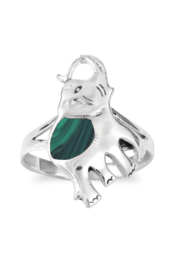 Joyful Elephant Malachite Sterling Silver Ring-6
