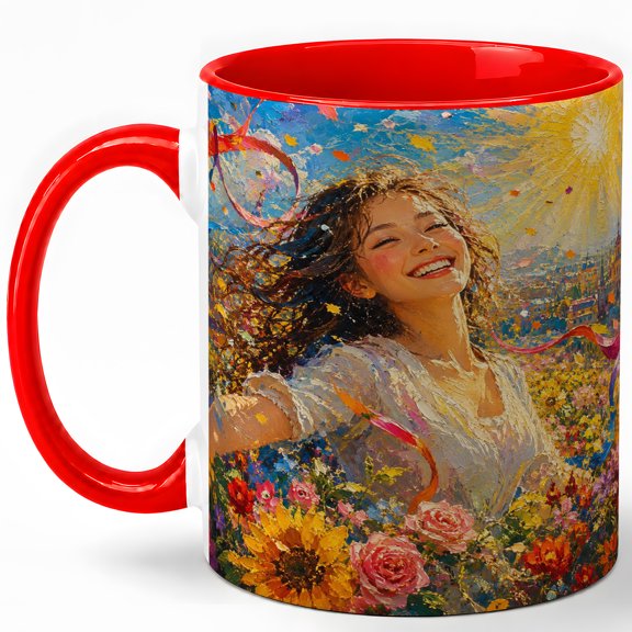 Joyful Flower Field 11oz Ceramic Mug, Sunshine Floral Coffee Cup