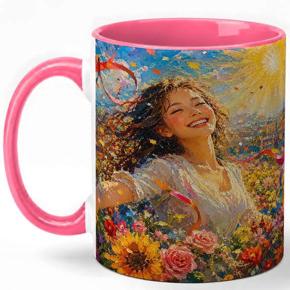 Joyful Flower Field 11oz Ceramic Mug, Sunshine Floral Coffee Cup