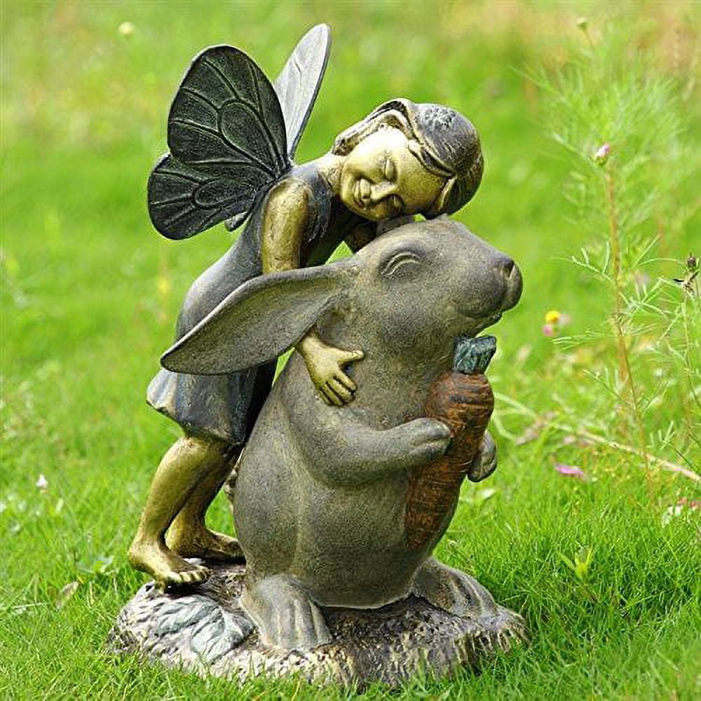 Joyful Girl Fairy With Whimsical Rabbit In Wonderland Statue Elegant ...