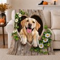 thumbnail image 1 of Joyful Golden Labrador Peeking Through Ivy Heart Rustic, Festive Pet Portrait Pattern, Warm Flannel Blanket for Living Room and Bedroom, Dog Lovers Christmas Gift, Pet Lover Home Decor, 1 of 9