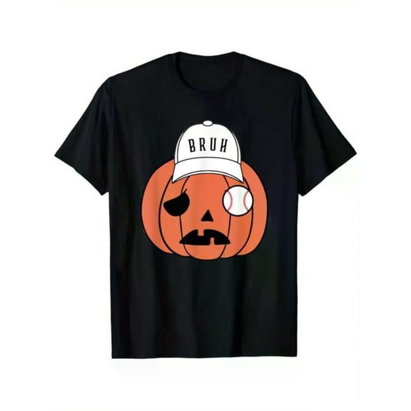 Joyful Graphic Tee, Tops Has Delightful Pumpkin - Baseball Design, Round Neck Regular Fit T - shirts, Size(S - 5XL)