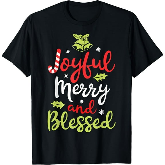Joyful Merry and Blessed Christmas Women Girls Xmas Holiday Funny Creative Graphic T-Shirt