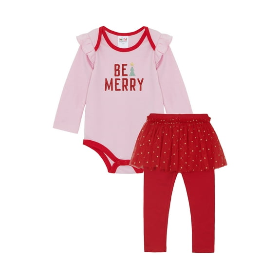 Joyful Moments Infant Girls Be Merry Bodysuit and Tutu Legging, 2-Piece Set, Sizes 0/3M-24M